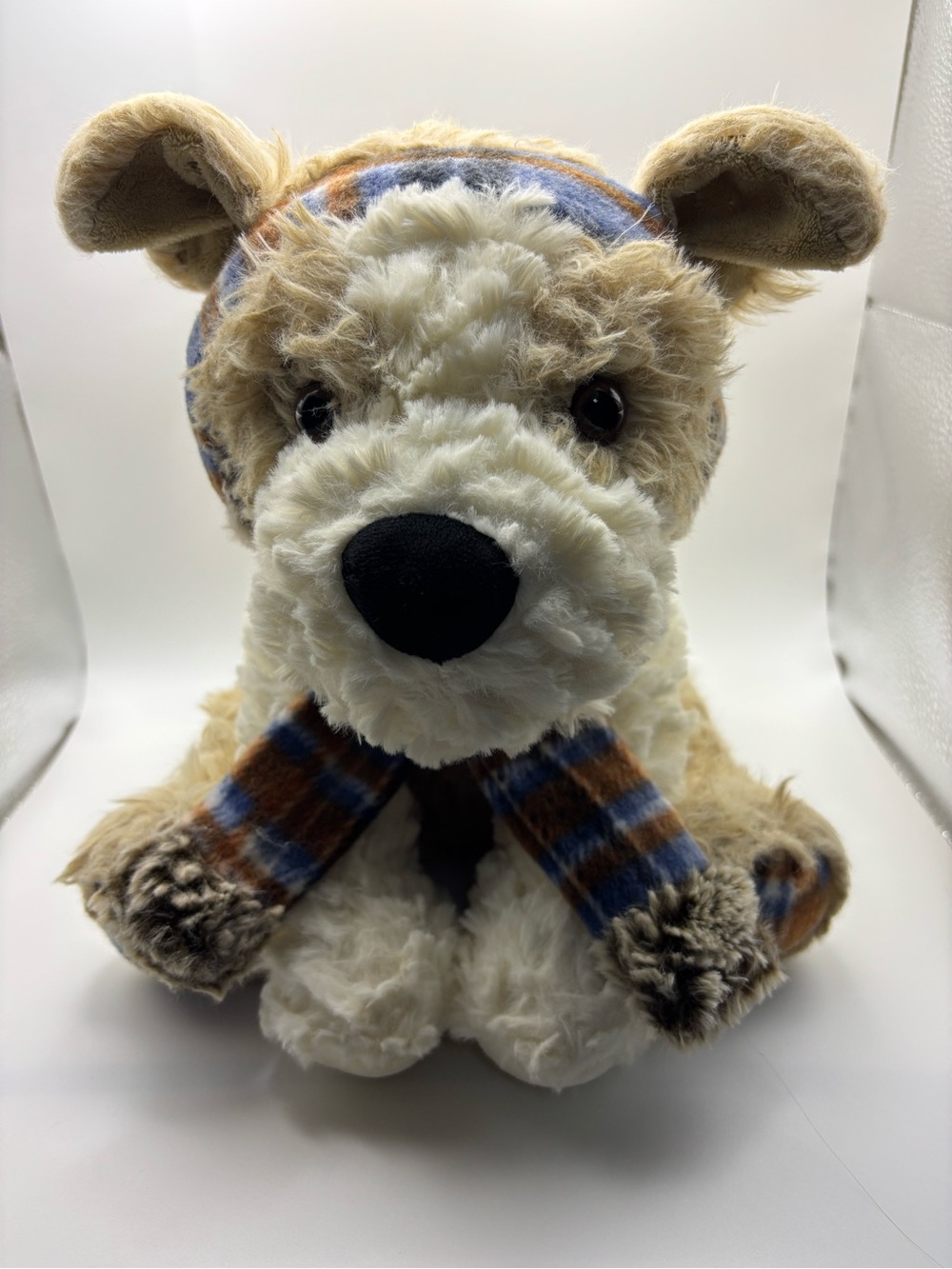 Bentley Plush Puppy Toy By. Then î GentleBeige with Blue & Brown Plaid